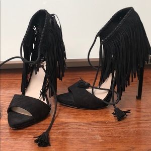 Zara black suede fringed heels
